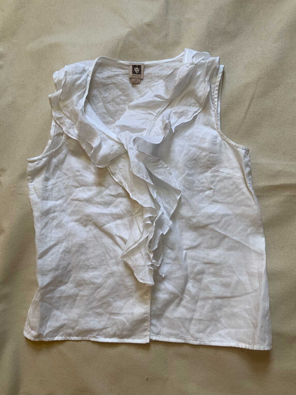 Anne Klein White Ruffle Sleeveless Blouse 10